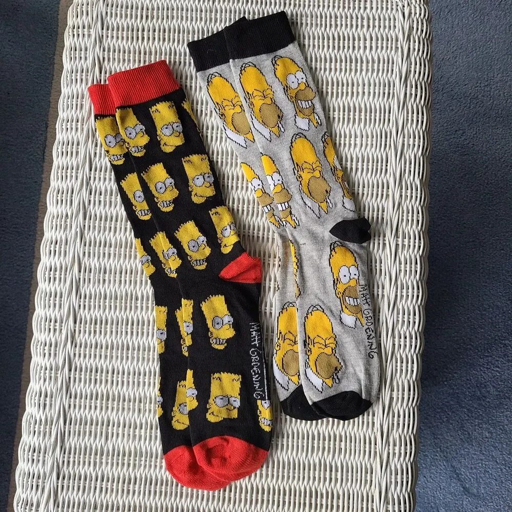 The Simpsons TV Show Bart and Homer Novelty Character Casual Crew Socks for Men